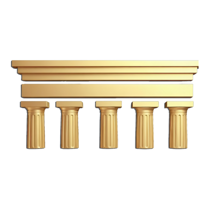 Mythron LLC emblem — a golden classical colonnade